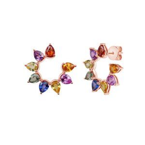 14K Rose Gold 5.56 CT Multicolor Pear cut Sapphires Hoop Earrings